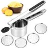 Hmkesoteric 1 Pz Schiacciapatate Acciaio Inox, Schiaccia Patate in Acciaio Inox | Schiacciapassatelli per Patate, Succhi di Frutta, Purea di Verdure, con 3 Dischi Sostituibili