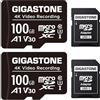 GIGASTONE Confezione da 2 schede micro SD da 100 GB, registrazione video A1 V30 4K, compatibile con telecamere di sicurezza, Dash Cam, Drone, scheda di memoria MicroSDXC da 100 MB/s UHS-I, con