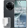 realme 14 Pro 5G Smartphone, 8GB di RAM e 256GB di Memoria, MediaTek Dimensity 7300, Fotocamera OIS da 50MP, Display Curvo 3D da 6,77 a 120Hz, Batteria da 5260mAh, IP69, NFC, Grigio (Con Adattatore)