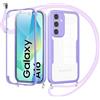 Jrkvniv Cover per Samsung Galaxy A16 5G con Cordino,360 Gradi Trasparente Custodiacon con Protezione Schermo Integrata,Bumper Rugged Custodia con Regolabile Tracolla Corda Collana per 6.7-Viola