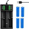 Dhqkqg Batteria ricaricabile da 3,7 V con caricatore, 4 pezzi da 2200 mAh ricaricabile NIMH con 1 confezione di caricabatterie USB per torcia/torce frontali/fotocamera/piccolo ventilatore