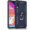 Joytag Cover per Samsung A70 Custodia + Vetro temperato Silicone TPU 360 Grado Anello Girevole Magnetico Supporto Cassa del Telefono dell'auto Case-Blu