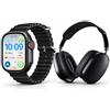 Générique M50 Cuffie Bluetooth Senza Fili con Orologio Collegato, Schermo 2.3 Pollice Bracciali Intercambiabili Multiple Nero, Set 3 in 1
