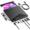 BNEHHOV Lettore CD DVD Esterno per PC, Masterizzatore DVD CD Externo, USB 3.0 Type C Lettore CD Esterno con 4 Porte USB e Lettore di Schede TF/SD per Laptop/Desktop/Windows 11/10/8/7/XP/Vista/Linux