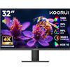 KOORUI Monitor 32 Pollici UHD 3840×2160 VA, 60Hz, 99% sRGB, HDR10, Adaptive Sync, Altoparlanti Integrati, 2× HDMI 2.0 & DP 1.4, VESA 100×100