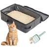 SZMK Lettiera da Viaggio per Gatti 40 X 30 X 15 CM,Lettiera Portatile Gatto con Pala, Zip e Coperchio,Toilette per Gatti Pieghevole,Cat Litter Box per Campeggio, Casa, Gite - Grigio chiaro
