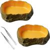 Iirlvior 2 ciotole per acqua terrario con 2 pinzette, ciotole rettili, accessori per terrario, ciotola per l'acqua per geco, tartaruga, serpente, lucertola, camaleonte, 10 x 7,5 x 2,5 cm