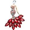 KristLand - Spilla placcata in Cristallo Austriaco, Elegante Spilla a Forma di Sirena, Spilla da Donna per Matrimonio e Festa,Colore Rosso