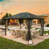 UDPATIO Gazebo da Giardino 3x4 m in Policarbonato, Tetto Singolo con Tende, Gazebo per Esterni Resistente al Vento e UV, Struttura in Alluminio per Giardino, Terrazza, Grigio
