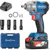 Dong Cheng Avvitatore a impulsi a batteria 20V con batteria da 4,0 Ah, motore brushless, attacco 1/2", cambio a 3 velocità, Per uso automobilistico e fai da te