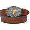 LEACOOLKEY Cintura occidentale per uomo donna cowgirl cowboy goffrato cintura in pelle con fibbia per jeans pantaloni rodeo, C-marrone (fibbia di toro), (130CM) Passform Taillenumfang 119cm-129cm