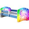 ACMA Letto per Bambino Cameretta per Bambino con Materasso Rete a doghe II BLU (18 Il pony arcobaleno, 160x80)