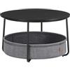 VASAGLE Tavolino da Salotto, Tavolino Rotondo con Cestino in Tessuto, Spazioso, per Soggiorno Camera da Letto, Comodino, Stile Moderno, Nero Ebano e Grigio Ardesia LCT244B56