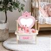 WOODENFUN Tavolo da Toeletta in Legno per Ragazze Con 7 Pezzi, Cassetto Girevole a 360°, Rosa per Bambini