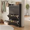 Plcnn Scarpiera Salvaspazio Slim, con 2 Cassetti e 3 Ante a Ribalta, Scarpiera Ingresso con Ripiani Regolabile, per 12-18 Paia di Scarpe, per ingresso, corridoio, soggiorno 77x24x133 cm(Nero-C)