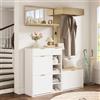 SUKY Set di 4 appendiabiti da corridoio, con scarpiera, panca, specchio da parete e lavagna, set completo di appendiabiti da parete con ripiano, elegante mobile per ingresso, naturale e bianco, 130 x 30 x