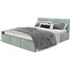 Muralo Letto Imbottito con Contenitore 160x200 cm - Verde menta | Letto matrimoniale o singolo con rete a doghe e vano contenitore, rivestimento in velluto resistente, testiera trapuntata,