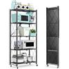 HomeMiYN Scaffale pieghevole con ruote, 5 ripiani, per carichi pesanti, 71 x 34 x 121/159 cm, in metallo, colore nero, per cucina, soggiorno, ufficio (5 Etagen)