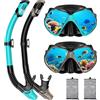 Jwintee Set di 2 mascherine da snorkeling per adulti, maschera per adulti, maschera subacquea, occhialini da nuoto con copertura per il naso, in vetro temperato, vista panoramica, pacchetti da viaggio