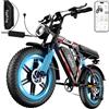 EGGKING Bicicletta Elettrica a Pedalata Assistita 20 x 4.0 Fat Tire, Doppia Sospensione, 7 Velocità, Batteria Rimovibile 48V, Display LCD