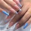 Angwis 24 unghie lunghe a bara con punta francese, blu con strass glitterati dorati, a pressione, rimovibili, copertura completa, accessori per nail art per donne e spose