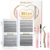 RITALASH Kit di extension per ciglia fai da te, 384 pezzi, kit per extension per ciglia con pennello per mascara, applicatore per rimuovere colla e colla per ciglia (384 pezzi W02+W04+W05+W06)