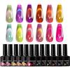 Mimoqk Gel Nail Polish Set, 12 Pieces Cat's Eye Fruit Color Polish, Magnetic Effect with Shimmer Finish, Long-Lasting Chip-Resistant Formula for Home, Salon, Wedding Party Use, Multicolor