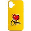 China Travel Heart Co Custodia per iPhone 16 Plus I Love China Vacation Bandiera a forma di cuore, souvenir per viaggi d'affari
