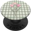 Cottagecore Floral Blossom Popper Co. Pink Tulips Bouquet Green Gingham Checkered PopSockets PopGrip Adesivo