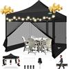 COBIZI 3x3m Tenda a Baldacchino con 4 Pareti Laterali, Resistente Tettoia Pop-up con Zanzariera, Tenda a Schermo Facile per Feste, Matrimonio, Campeggio All'aperto con Borsa,Nero
