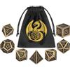 Keller & Weber Set di 7 dadi poliedrici DND, in metallo, per MTG DND RPG, regali D&D con sacchetto regalo, D4 D6 D8 D10(00-90 e 0-9) D12 D20, bronzo