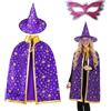 ZocRjvN Set di 3 costumi magici, mantello magico per bambini con cappello e benda, travestimento magico per Halloween, carnevale, spettacoli teatrali e giochi di ruolo per ragazzi e ragazze