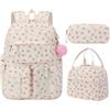 HiTotes Coquette - Zaino da scuola per ragazze, set da 3 pezzi, con fragola, zaino kawaii per scuola secondaria e media, 02-Fragola Bianco, 44 cm, zaino da ragazza