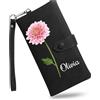 MMXX Portafoglio Floreale Personalizzato da Donna Portafoglio da Polso in Pelle PU con Fiore di Nascita e Nome Borsa Floreale di Grande Capacità Regali di Compleanno per Mamma Moglie Fidanzata (A5)