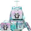 HTgroce Zaino Trolley Bambina Panda 3 in 1 Borsa Pranzo Astuccio Matite - Scuola Elementare