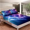 Homemissing set di lenzuola con angoli e federe per cuscini, colore blu e viola con brillantini, paesaggio naturale, set di lenzuolaragazzi, galassia Thunder marmo, 3 pezzi, doppia, senza lenzuolo