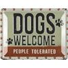 LANOLU Targa in metallo con cane - DOGS WELCOME - Decorazione per gli amanti dei cani in stile retrò shabby chic - Decorazione vintage come regalo per gli amici dei cani in metallo, 15 x 20 cm