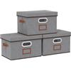 OUTBROS Scatole Portaoggetti con Coperchio, 26 x 20 x 17 cm Contenitori Pieghevoli con Maniglie, Organizzatori per Vestiti salvaspazio (3 Pezzi, Grigio)