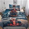 DAFUfbw Ferrarii Racing Set Piumini Stampato, Set Biancheria in Microfibra Morbida Con Chiusura A Cerniera E Federe Cuscino Formulaone Biancheria Da Letto Single（135x200cm）