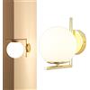 Alpinaluz Applique da parete: paralume a sfera in vetro opaco bianco, portalampada in alluminio dorato E27, stile moderno per soggiorno, sala da pranzo, comodino