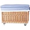 e-wicker24 Alles aus Weide Cesto portaoggetti in vimini naturale con ruote, con sedile morbido imbottito, cesto portaoggetti intrecciato a mano con due manici, cesto per giocattoli vintage, cesto