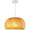 Verdelife Lampada a Sospensione Intrecciata, Paralume in Rattan Con Paralume in Vetro Bianco Latte, Plafoniera in Bambù Retrò Per Ristoranti Domestici Soggiorno Decro