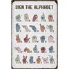 SUPERDANT Cartello in Metallo ASL Lingua dei Segni Segno di Latta Americana Alfabeto Educativo Rustico Vintage Poster Da Parete Vintage Poster con Placca Murale Placca Decor per Sala Giochi Classroom