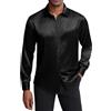 J.Ver - Camicia da Uomo in Raso, a Maniche Lunghe, Casual, Lucida, con Bottoni, Lussuosa, per Feste e Balli, Nero, XL