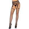Leg Avenue Donna Net stockings w garterbelt +,1X-2X(Nero)
