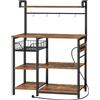 HOOBRO Scaffale da Cucina con Presa di Corrente, Scaffale Portaoggetti da Bar, con Cesto a Rete, Supporto per Microonde con 4 Ganci a S, Facile da Montare, Marrone Vintage e Nero EBF05CHB01G1