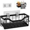 SZMK Organizer Lavello Cucina da Appendere,Porta Spugne Cucina da Parete,Kitchen Sink Organizer con Portasciugamani,Supporto Spugne Lavandino Senza Foratura per Spazzole, Stracci, Sapone - Nero