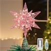 Lewondr Puntale per Albero di Natale a Forma di Stella, 11 Puntale con Base Spirale Telecomandato Alimentato da USB o a Batteria, 8 modalità Luce per Natale con Timer, Luce Calda, Rosa