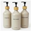 zeiin home Dispenser di sapone da bagno, 500 ml, beige con dettagli in bambù, set di 3 flaconi per gel e shampoo balsamo, dispenser di sapone da bagno, elegante e funzionale per mantenere la doccia ordinata e