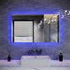 SUNXURY Specchio da bagno a LED, 100 x 60 cm, con illuminazione (luce bianca/blu/viola), presa e Bluetooth, anti-appannamento e interruttore touch, specchio cosmetico, 60 x 100 cm